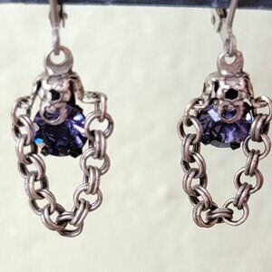 CLARA BEAU VINTAGE TANZANITE CRYSTAL W/ DRAPY CHAIN  LEVERBACK  EARRINGS
